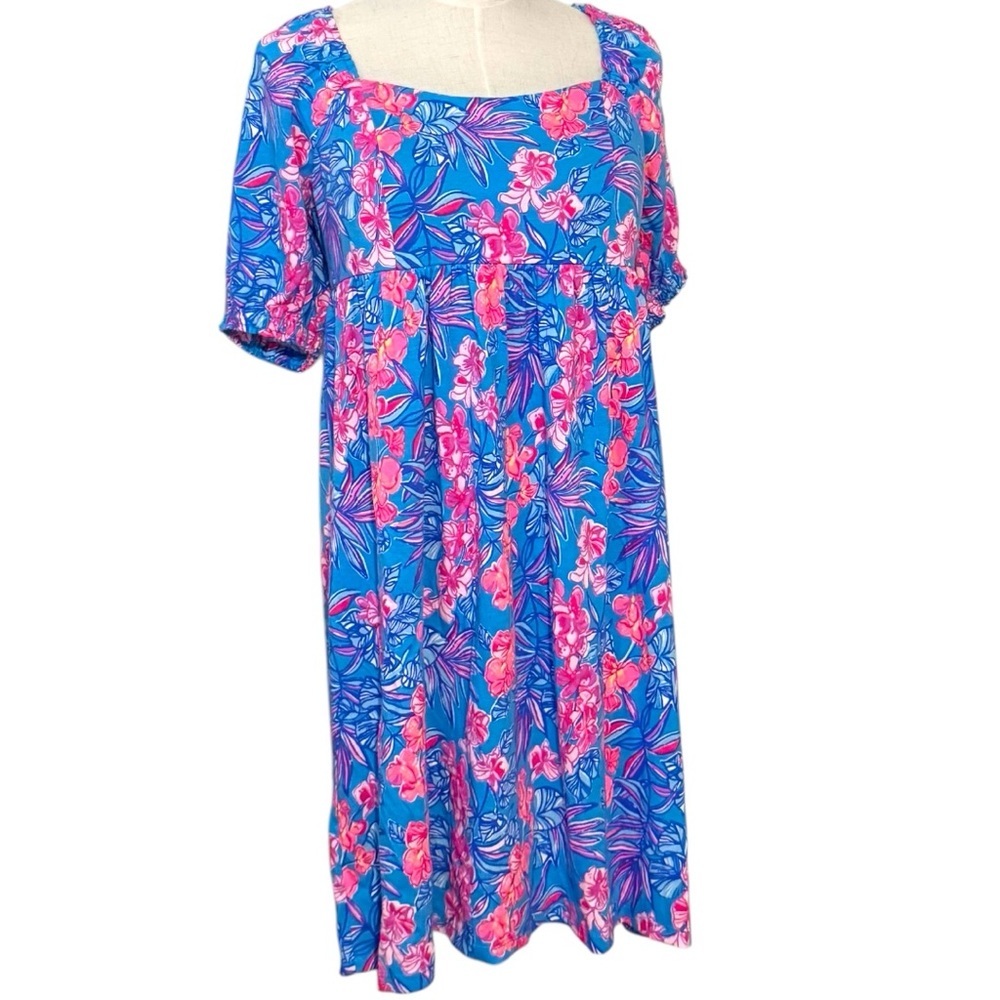 Lilly Pulitzer Delaney Dress Size 8 Cumulus Blue Orchid Oasis Short Sleeve - Picture 2 of 9